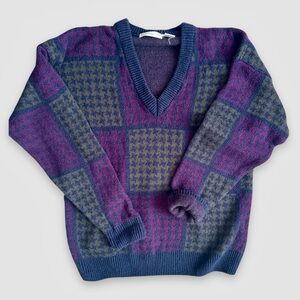 Men’s Claiborne Vintage Cotton V-Neck Checkerboard Sweater Size Small